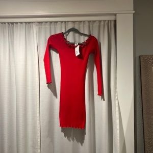 Red Bodycon Dress w/Gold Trim - NWT